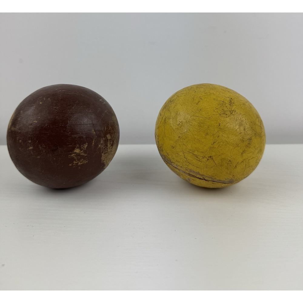Antique Primitive Solid Wood Croquet Balls Set Of 2. Rustic Decor Deco Americana